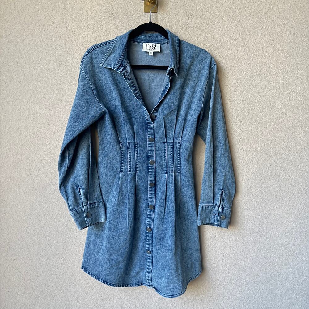 Indi Luxe by Indikah Blue Denim Mini Dress Size S - Picture 2 of 5